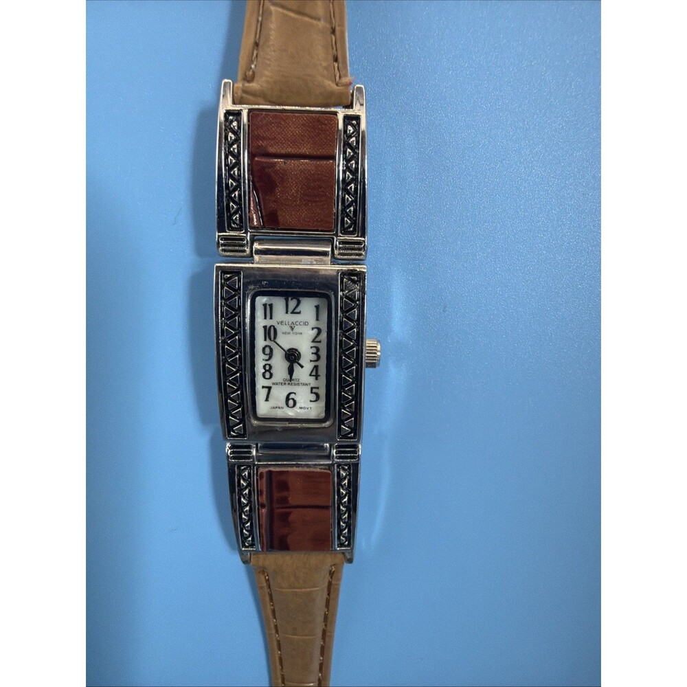 VELLACCIO New York watch - silver tone, Tan leather band, New Never Worn.